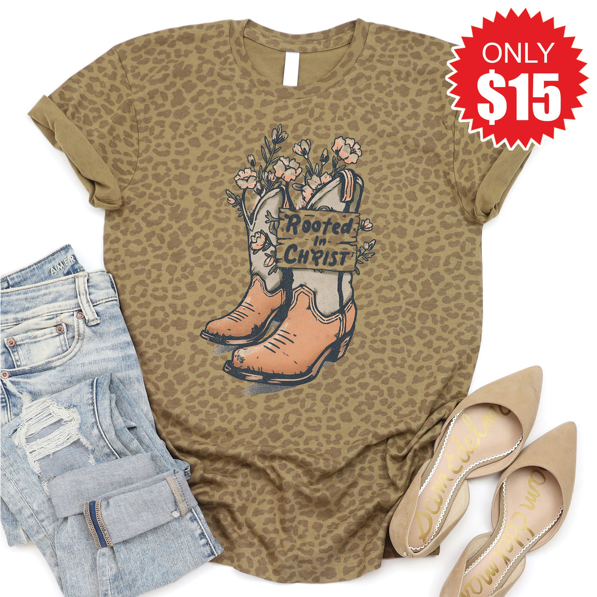 Rooted In Christ Tee - Brown Leopard - 15