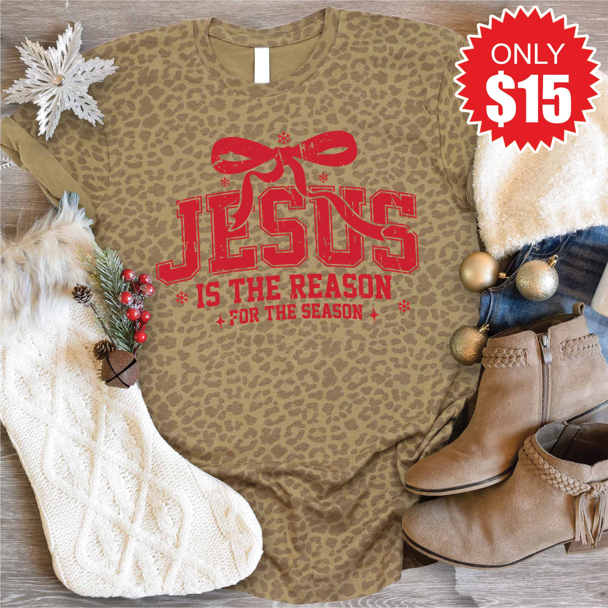 Jesus Is The Reason Tee - Brown Leopard - 15