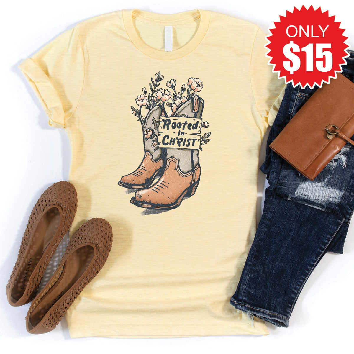 Rooted In Christ Tee - Heather French Vanilla - 15