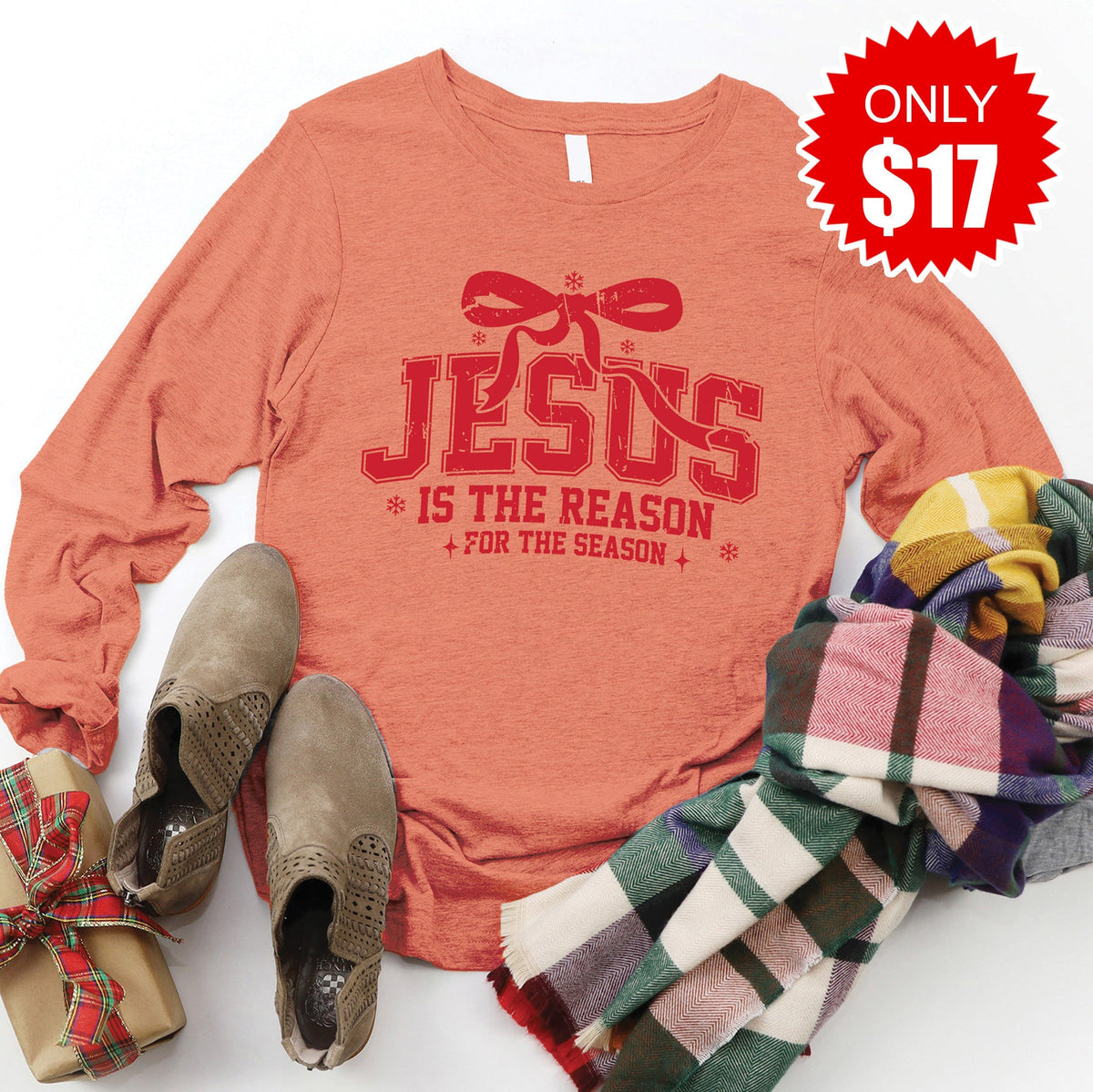 Jesus Is The Reason Long Sleeve - Heather Terracotta - 17