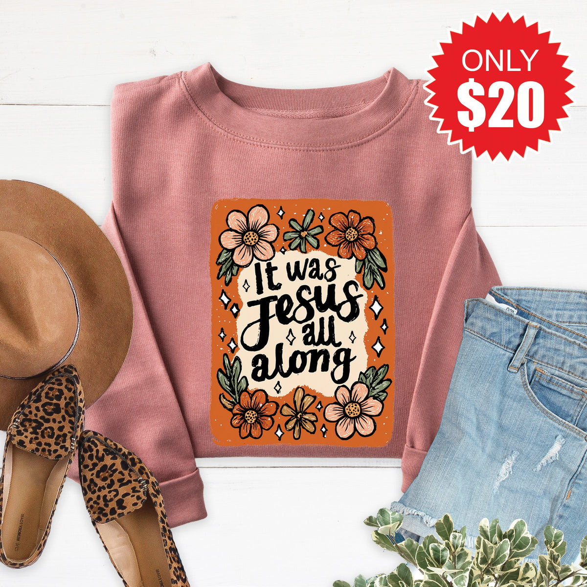 It Was Jesus All Along Sweatshirt - Heather Mauve - 20