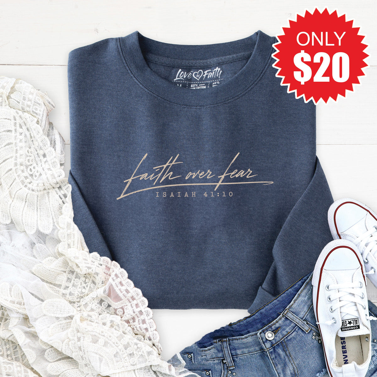 Faith Over Fear Sweatshirt - Heather Navy - 20