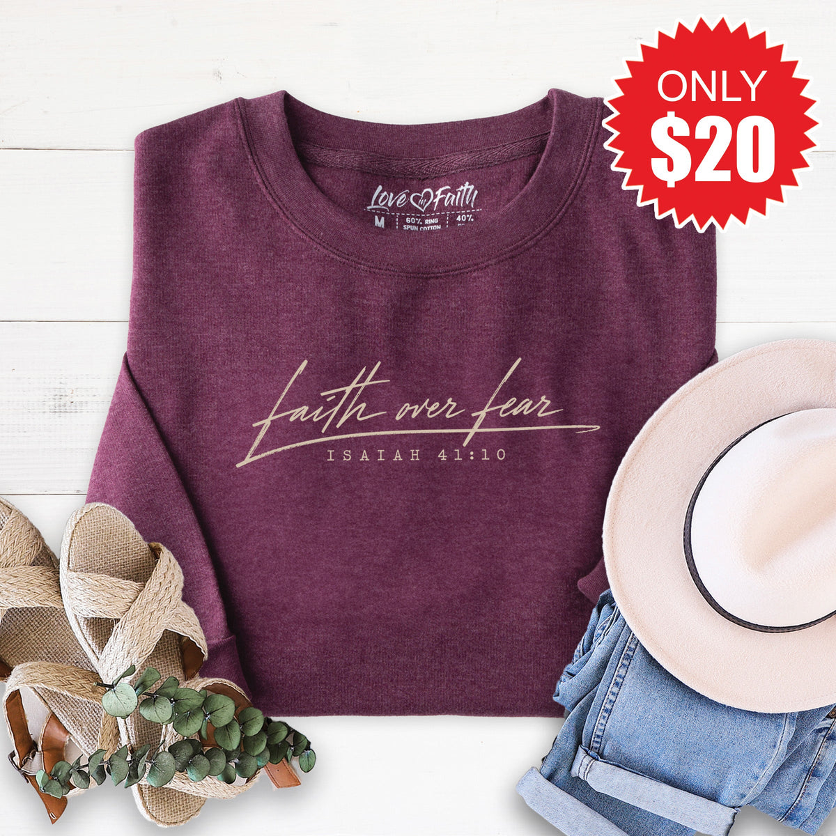 Faith Over Fear Sweatshirt - Heather Sugar Plum - 20