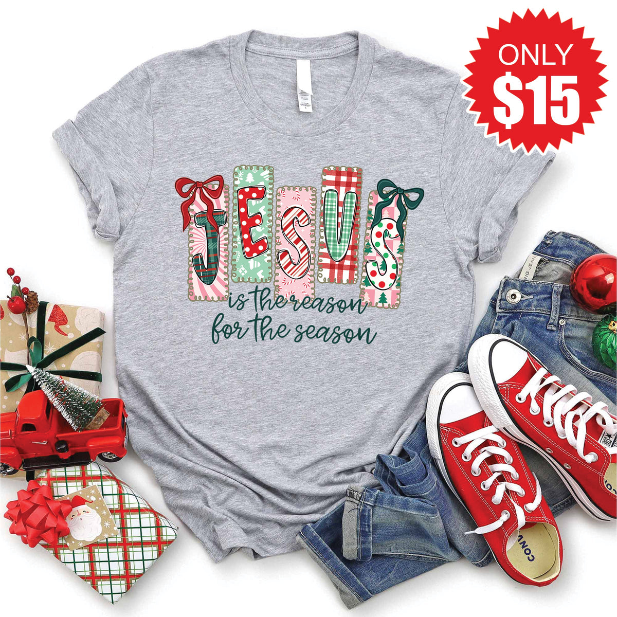 Jesus Is The Reason Tee - Heather Grey - 15