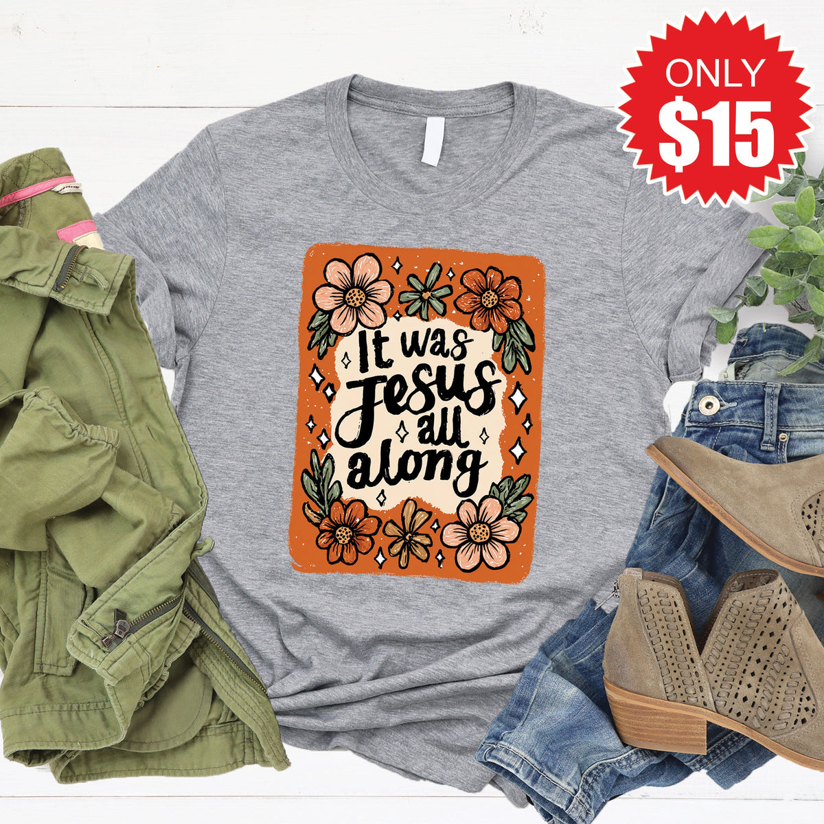 It Was Jesus All Along Tee - Heather Grey - 15