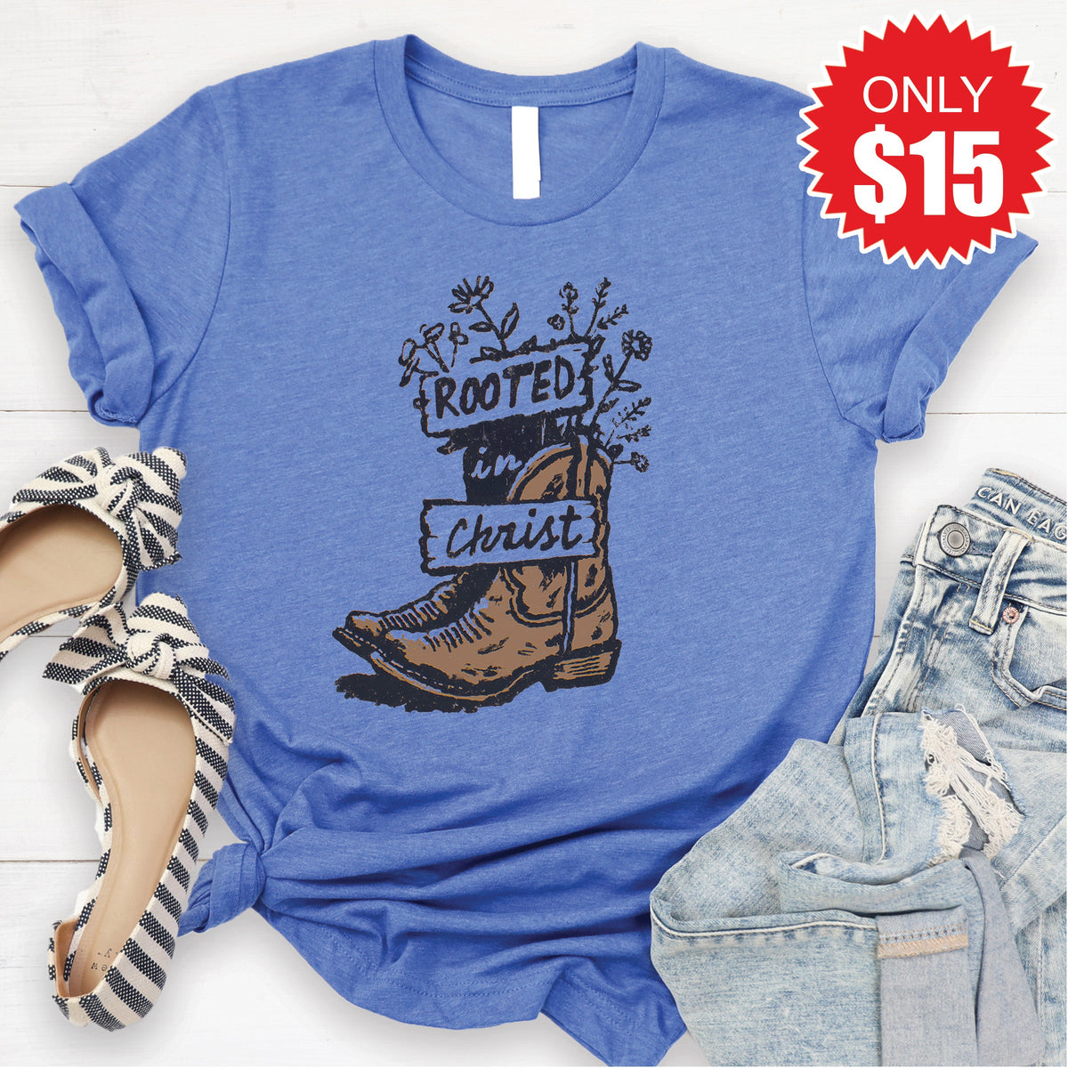 Rooted In Christ Tee - Heather Royal Blue - 15