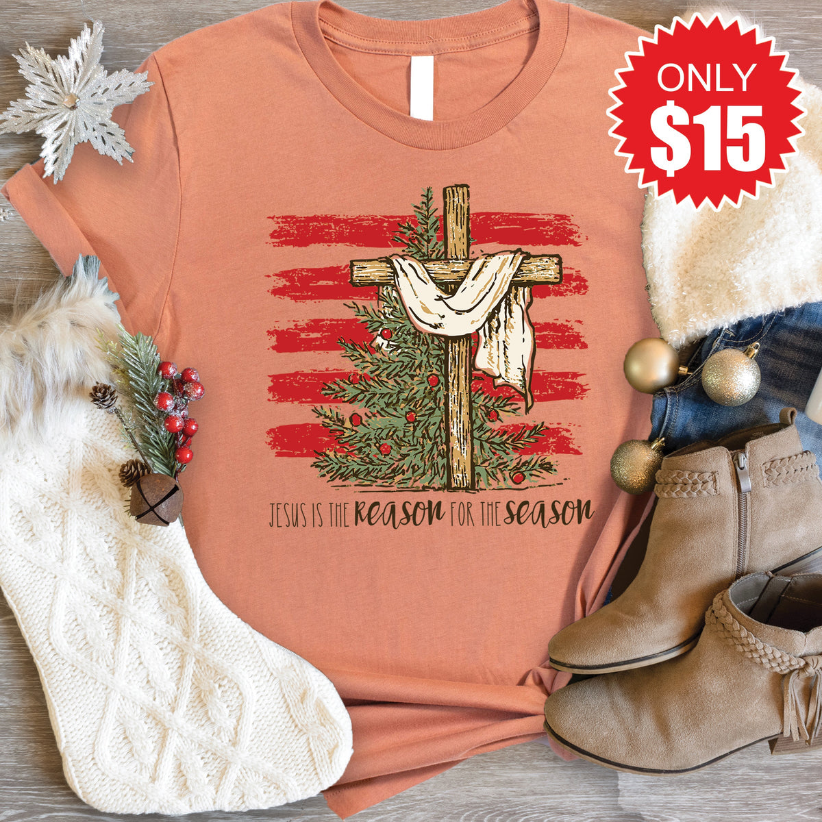 Jesus Is the Reason Tee - Heather Terracotta - 15