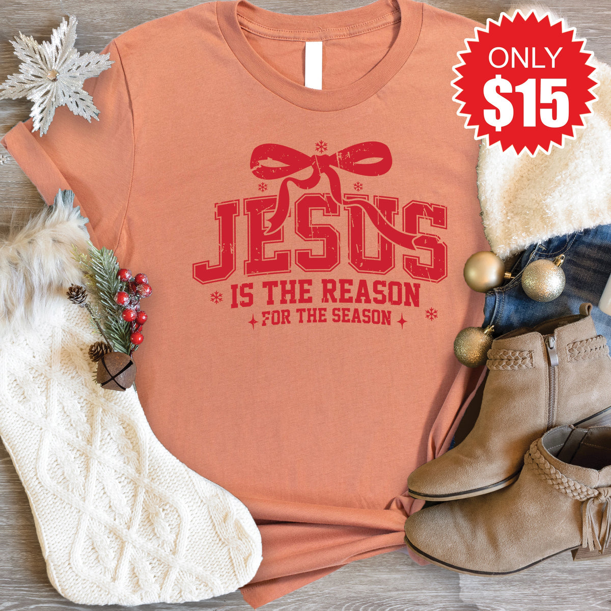 Jesus Is The Reason Tee - Heather Terracotta - 15