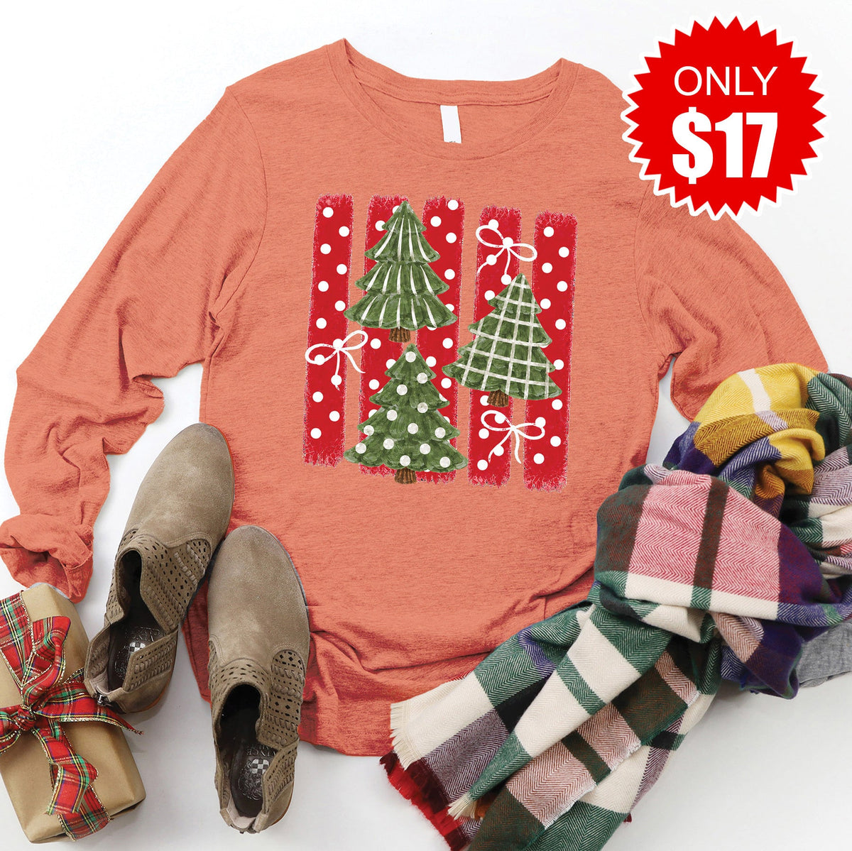 Christmas Trees Long Sleeve - Heather Terracotta - 17 product image 1