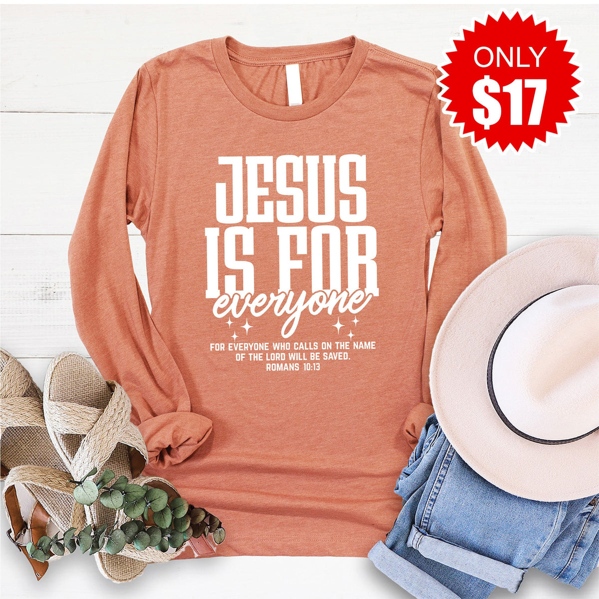Jesus Is For Everyone Long Sleeve - Heather Terracotta - 17 product image 1