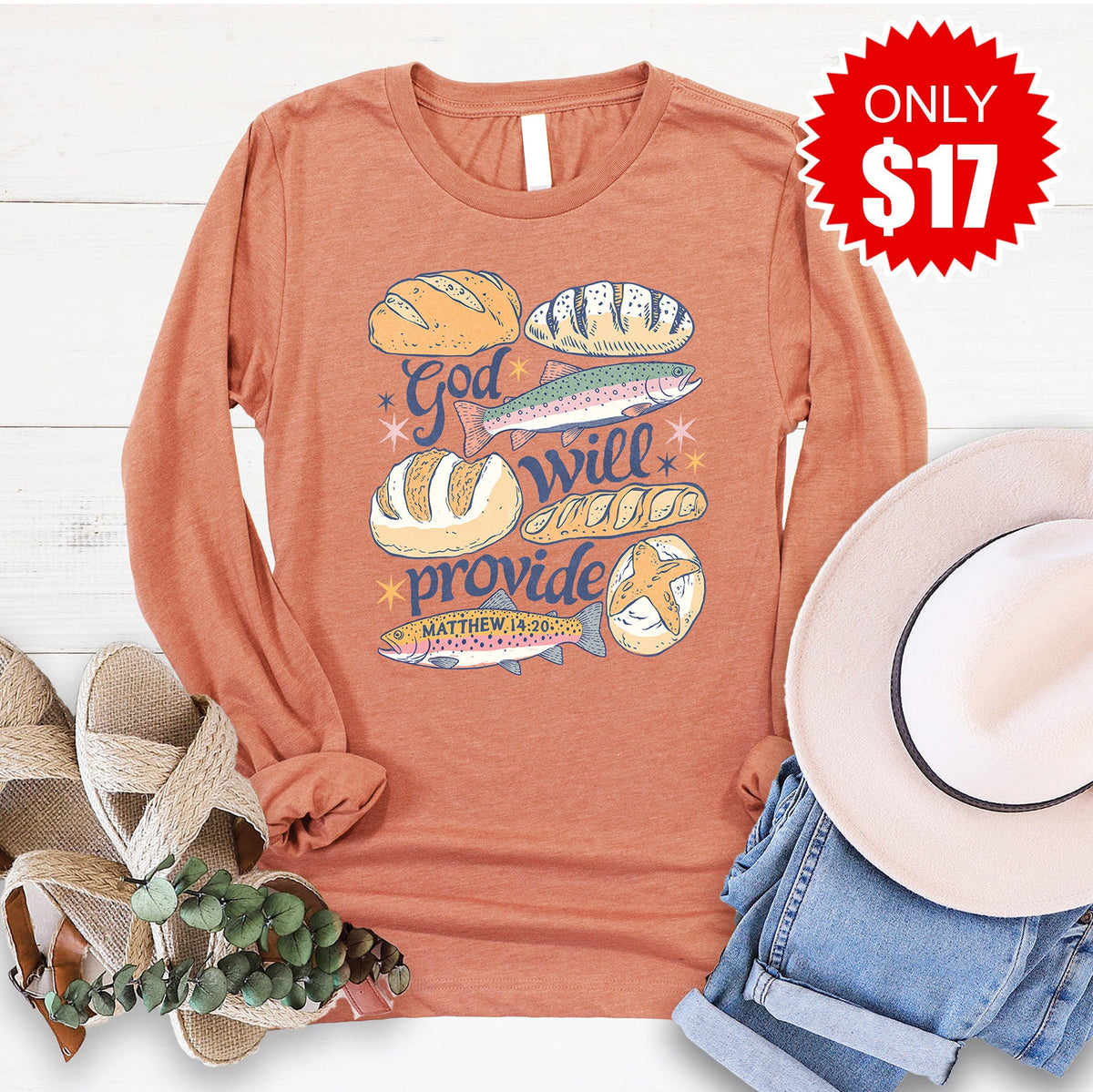 God Will Provide Long Sleeve - Heather Terracotta - 17 product image 1