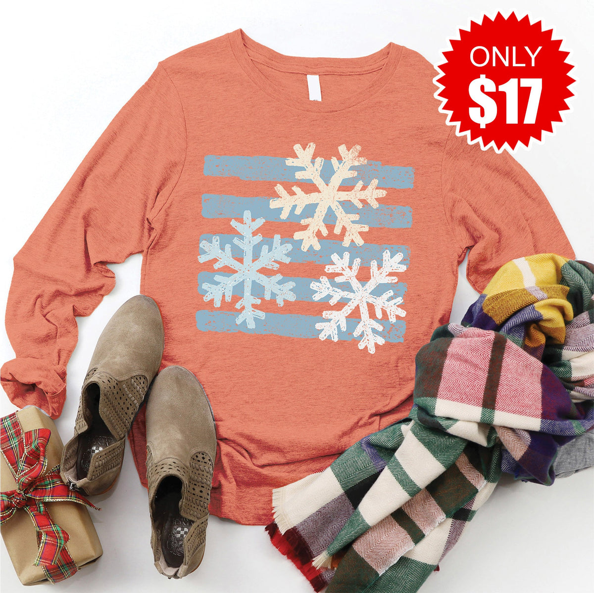 Snow Flakes Long Sleeve - Heather Terracotta - 17 product image 1