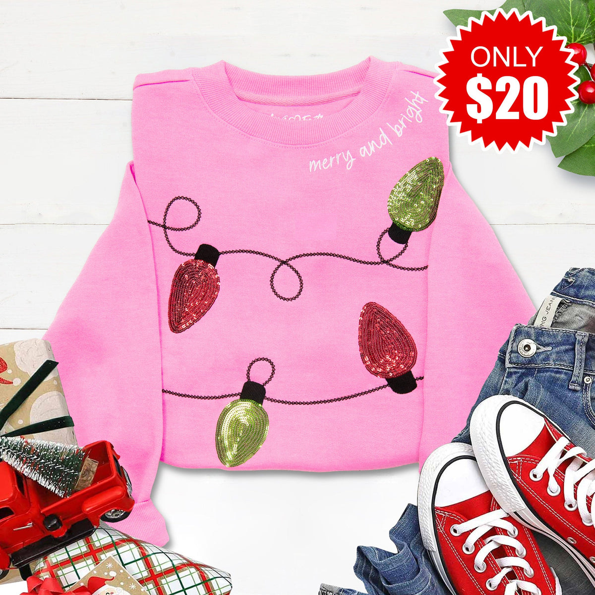 Embellished Merry and Bright Crewneck Sweatshirt - Heather product image 1