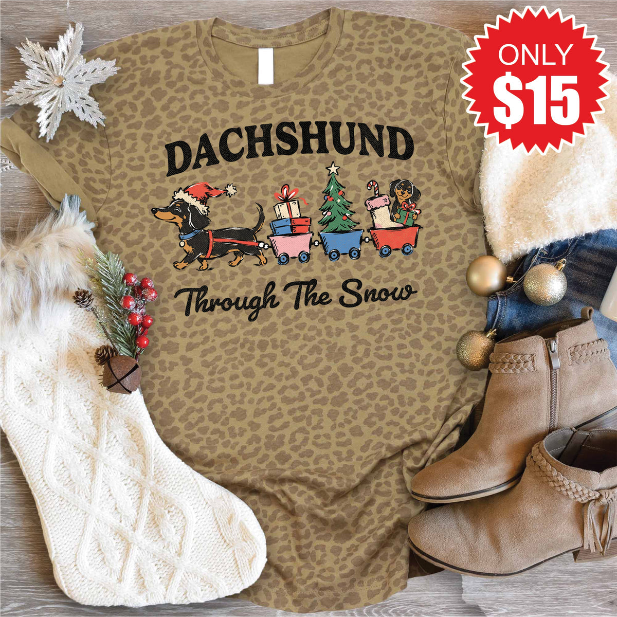Dachshund Through The Snow Tee - Brown Leopard - 15 product image 1