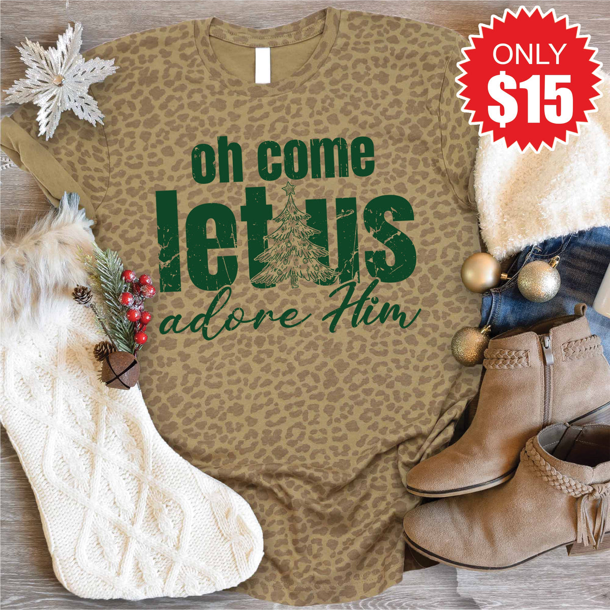 Let Us Adore Him Tee - Brown Leopard - 15 product image 1