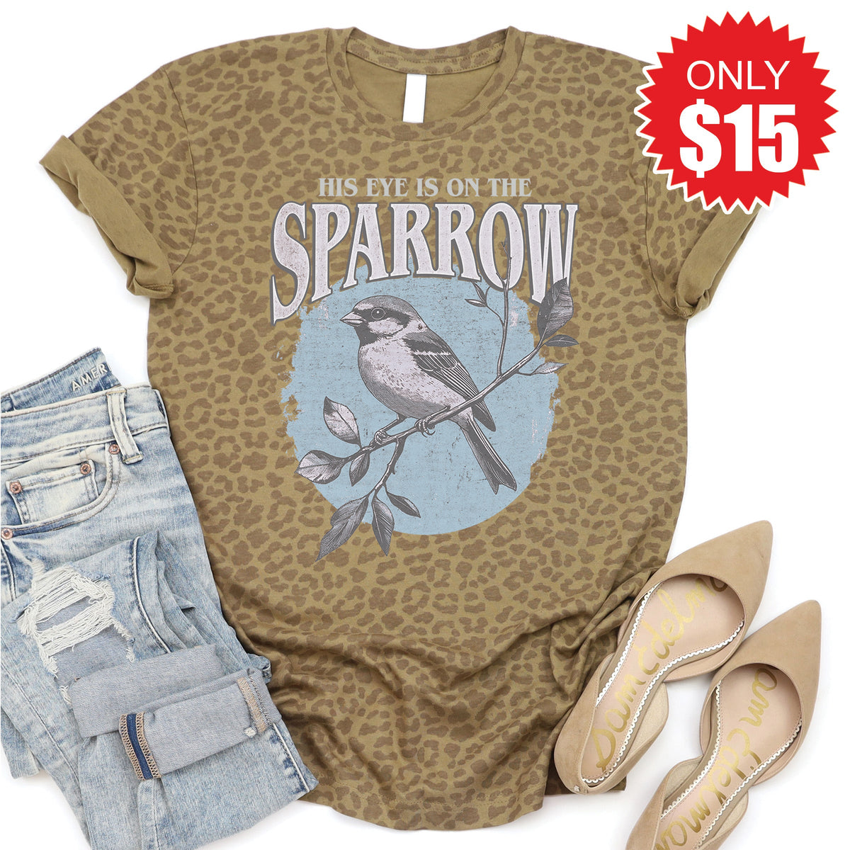 His Eye Is On The Sparrow Tee - Brown Leopard - 15 product image 1