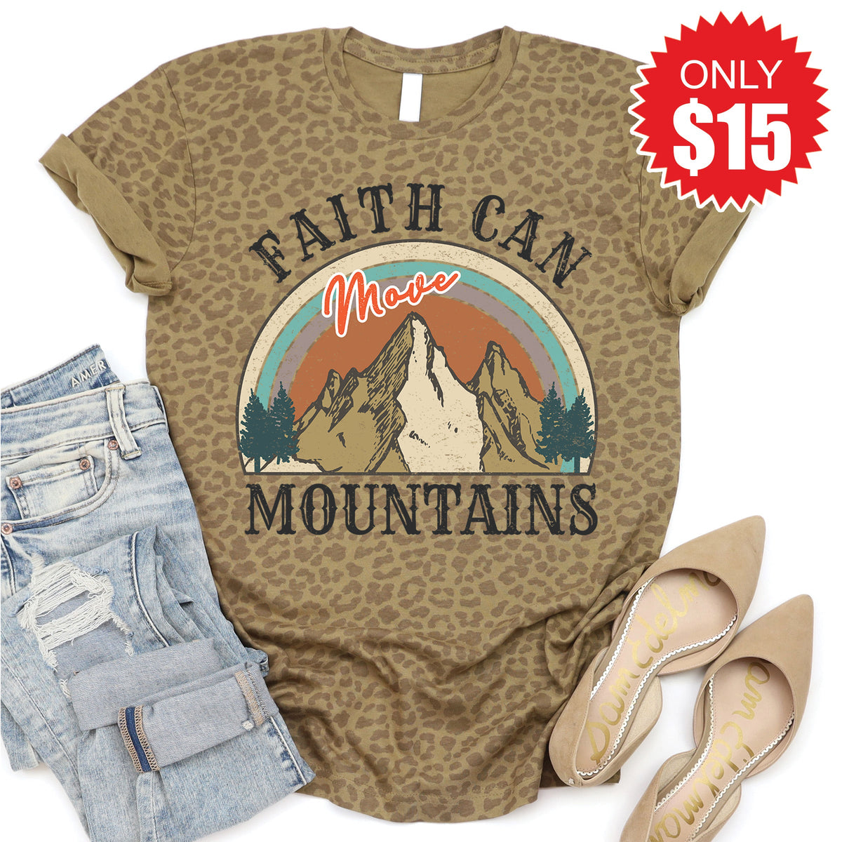 Faith Can Move Mountains Tee - Brown Leopard - 15 product image 1