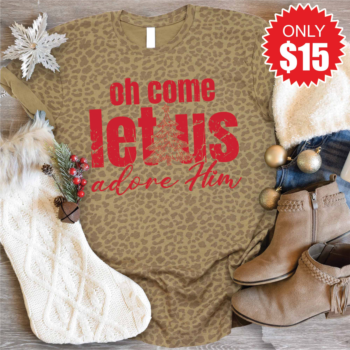 Let Us Adore Him Tee - Brown Leopard - 15 product image 1