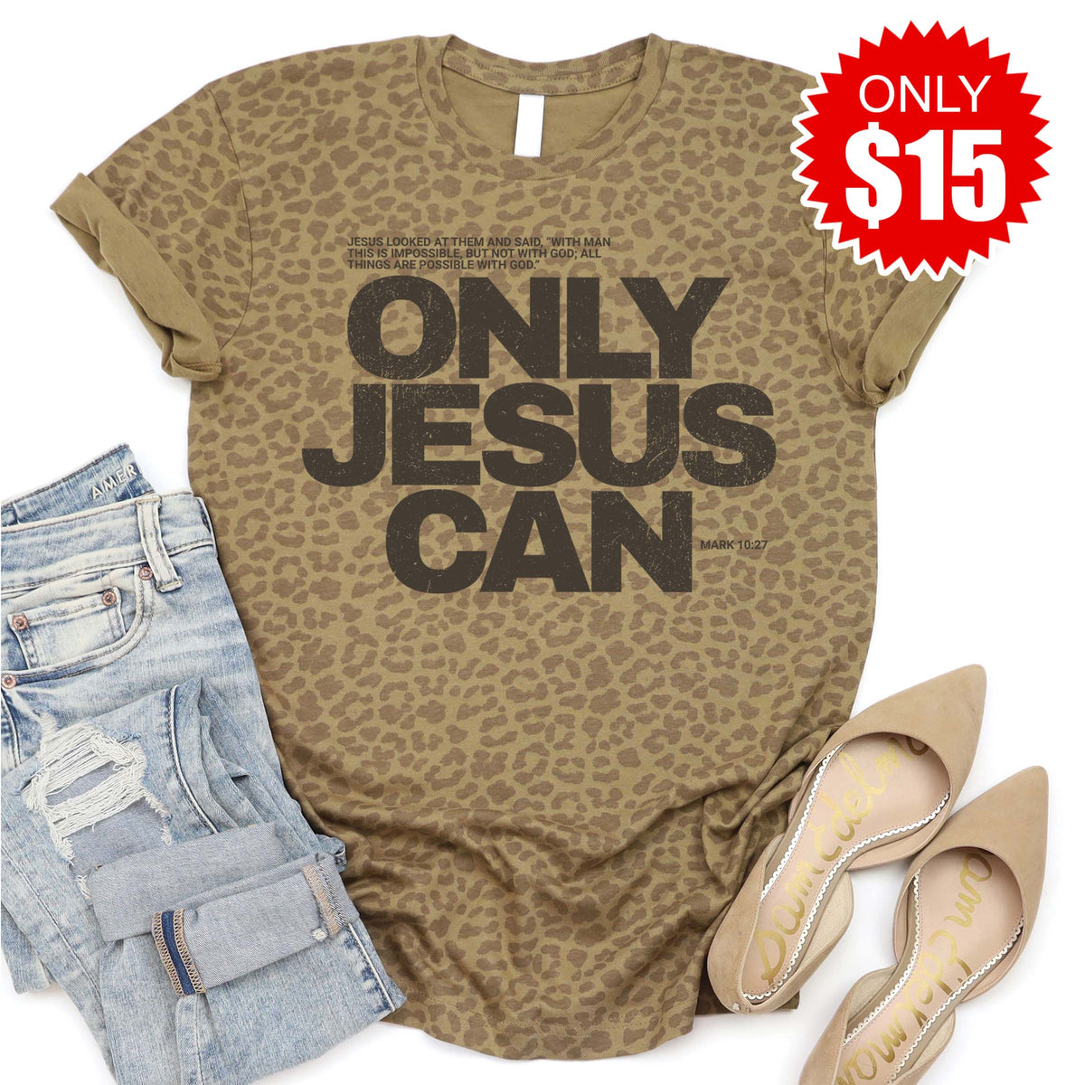 Only Jesus Can Tee - Brown Leopard - 15