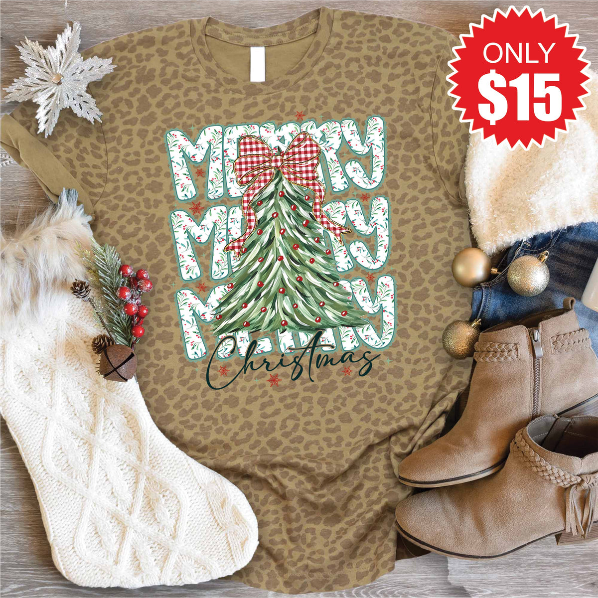 Merry Christmas Tee - Brown Leopard - 15 product image 1