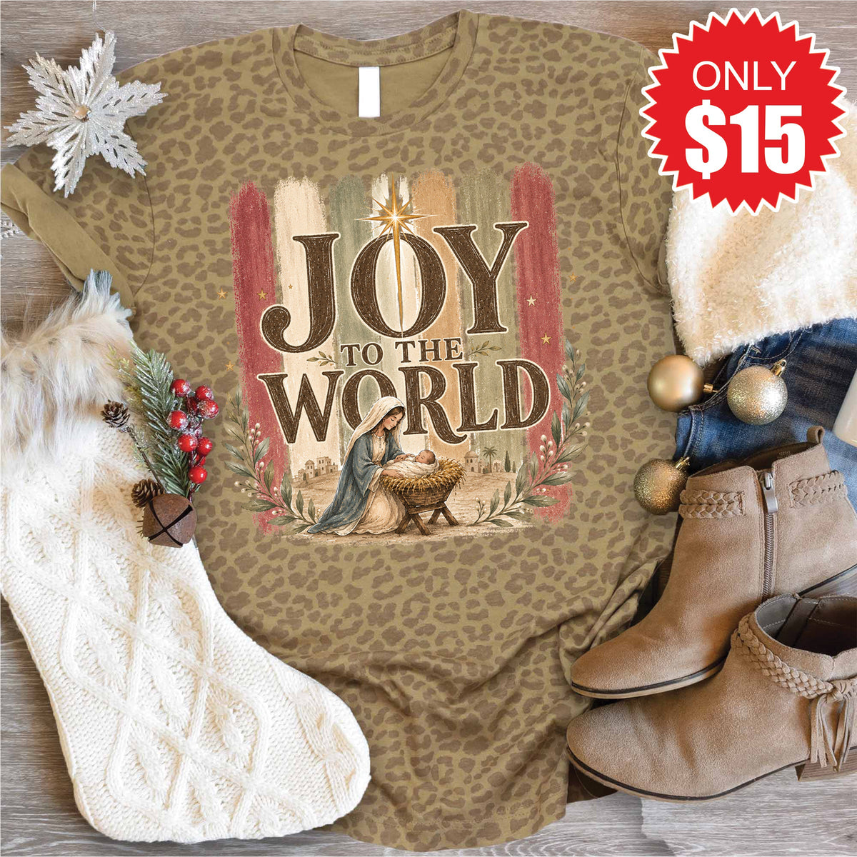Joy To The World Tee - Brown Leopard - 15 product image 1