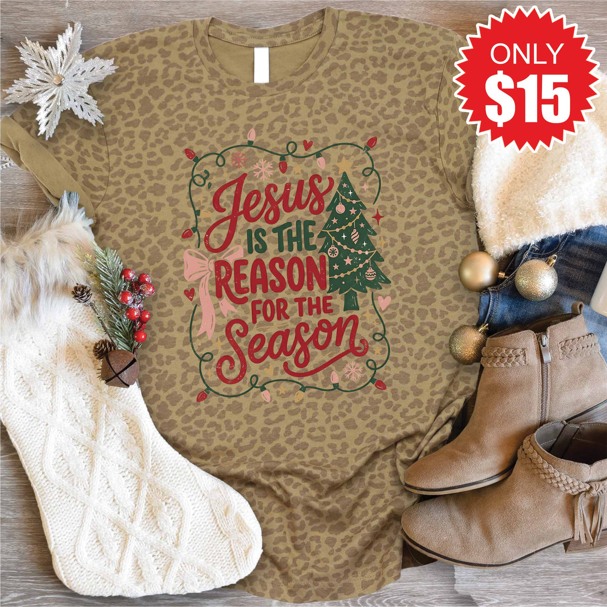 Jesus Is The Reason Tee - Brown Leopard - 15 product image 1