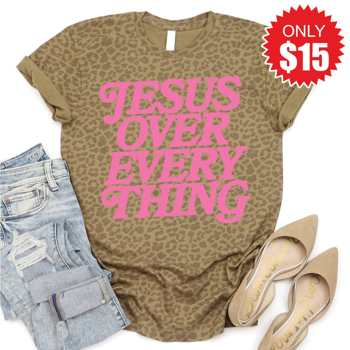 Jesus Over Everything Tee - Brown Leopard - 15 product image 1
