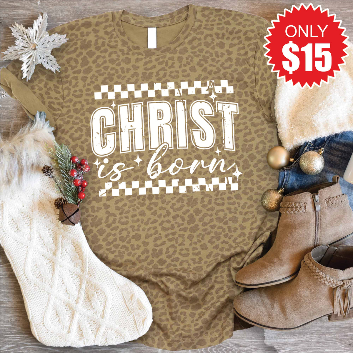 Christ Is Born Tee - Brown Leopard - 15 product image 1