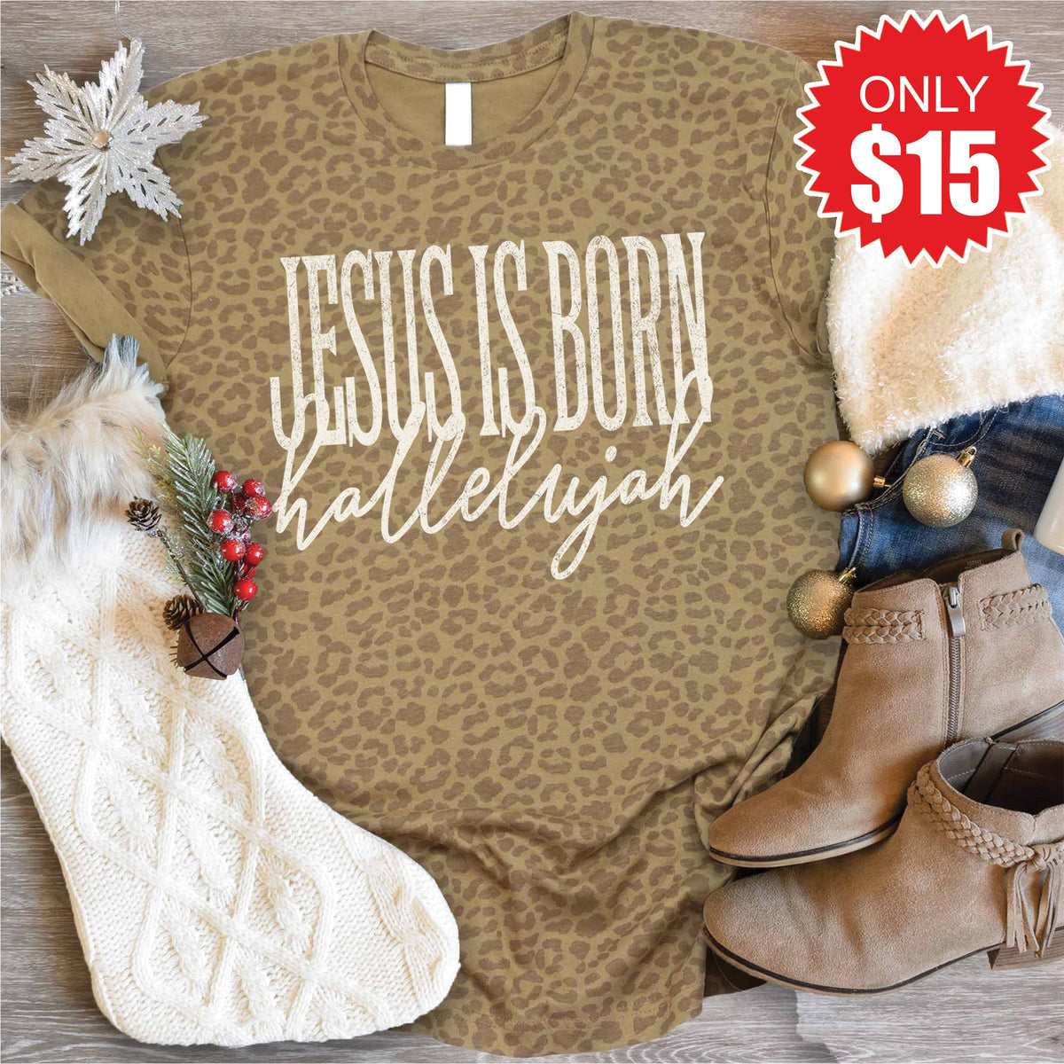 Jesus Is Born Tee - Brown Leopard - 15 product image 1