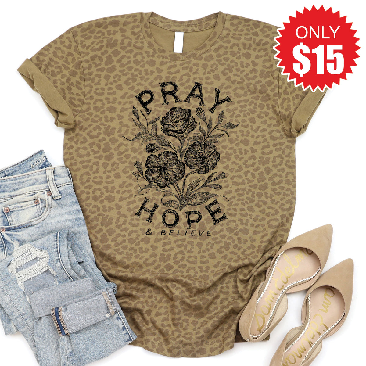 Pray Hope And Believe Tee - Brown Leopard - 15 product image 1