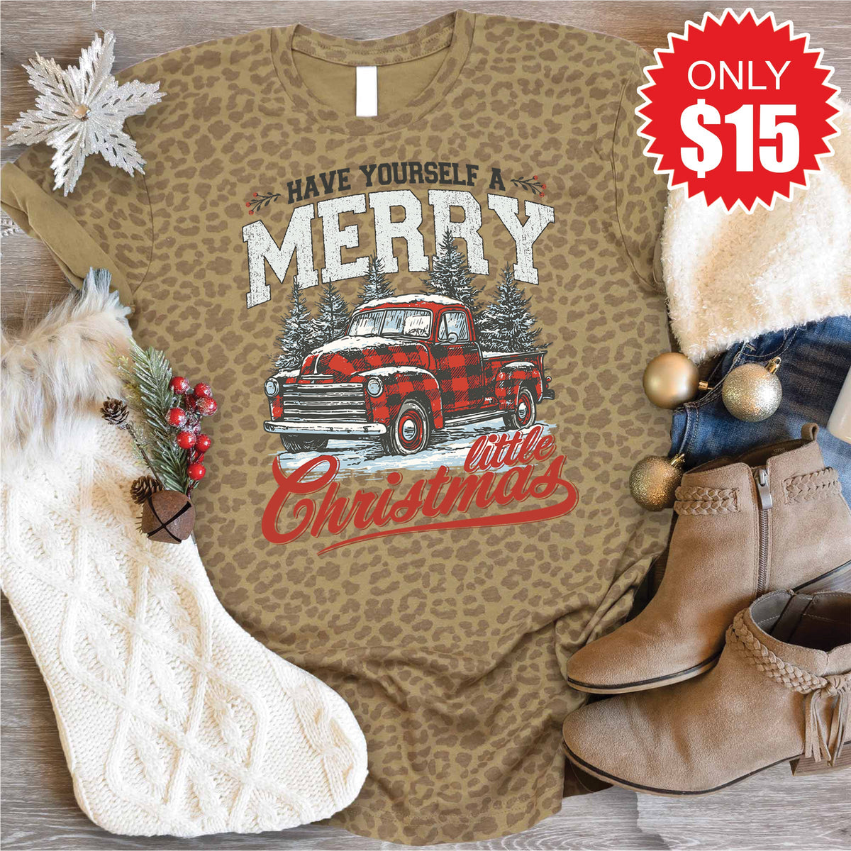 Merry Little Christmas Tee - Brown Leopard - 15 product image 1