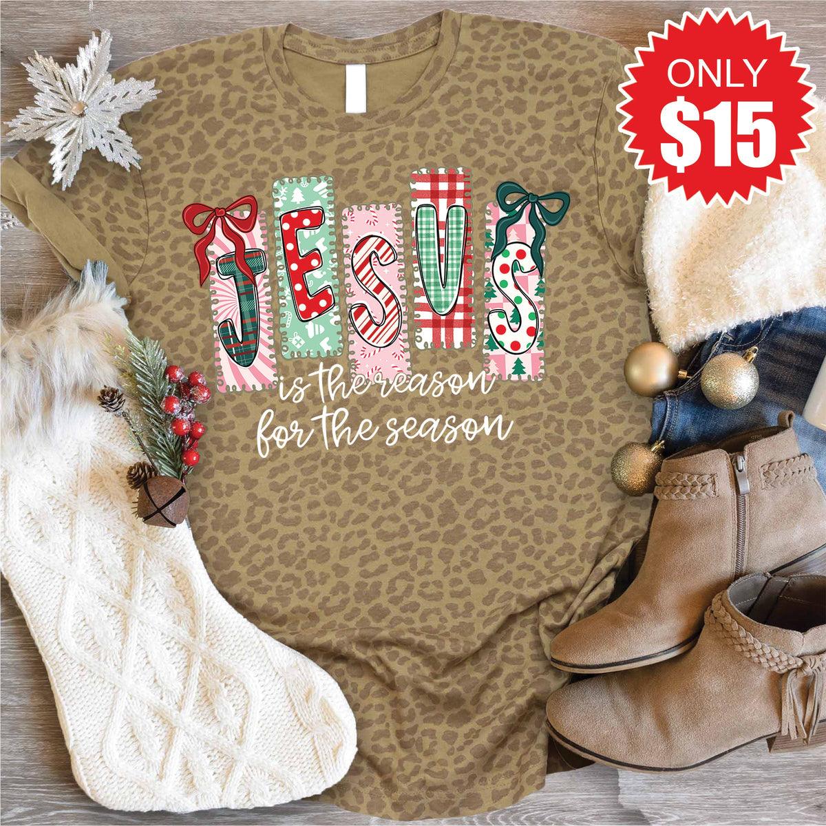 Jesus Is The Reason Tee - Brown Leopard - 15 product image 1