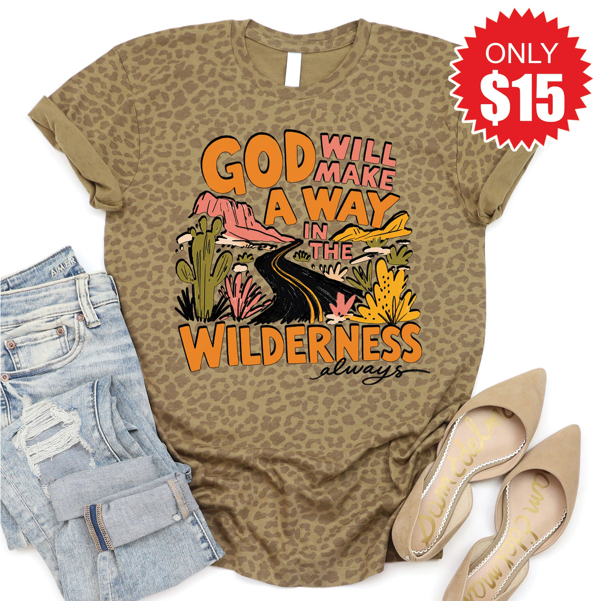 God Will Make a Way Tee - Brown Leopard - 15 product image 1