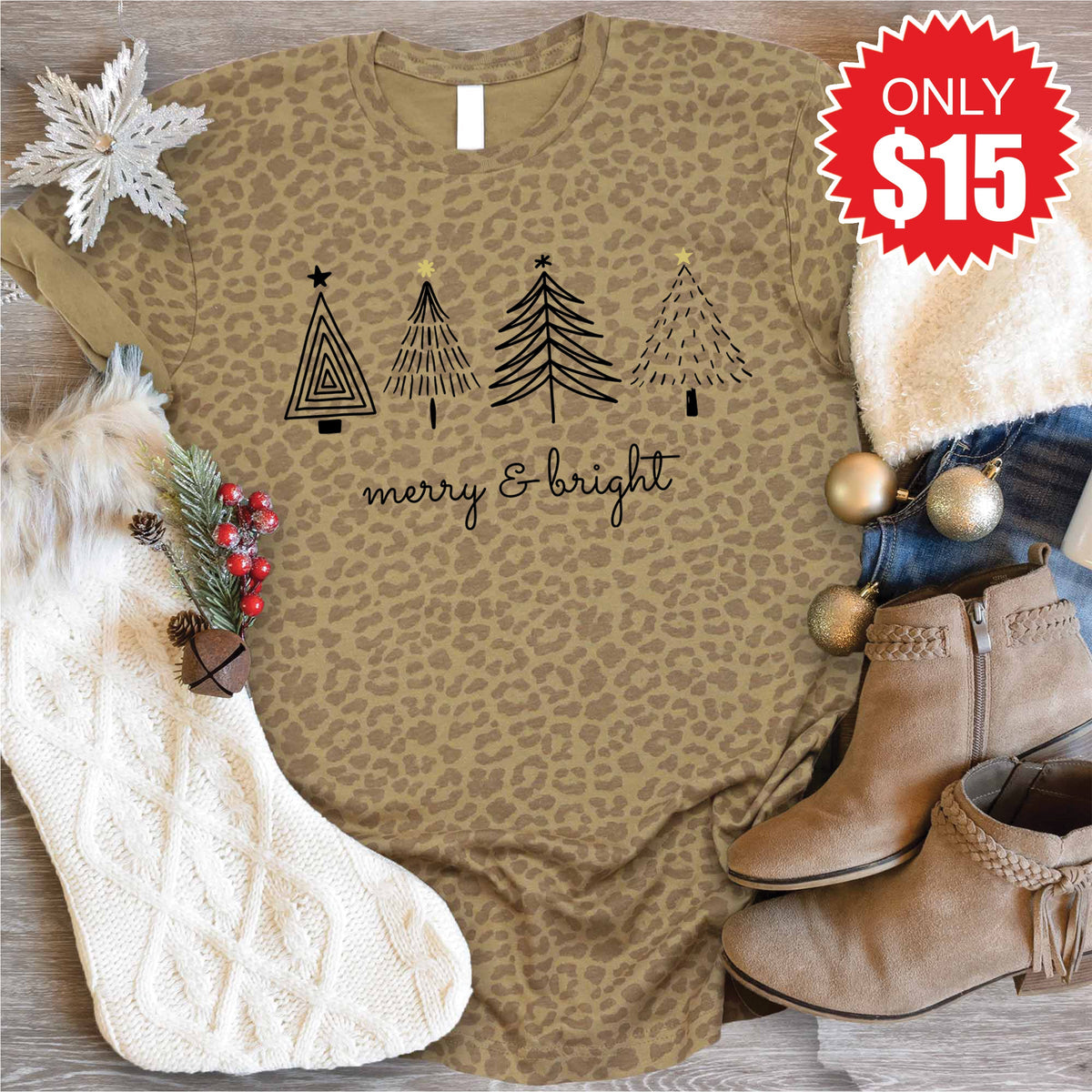 Merry and Bright Tee - Brown Leopard - 15 product image 1