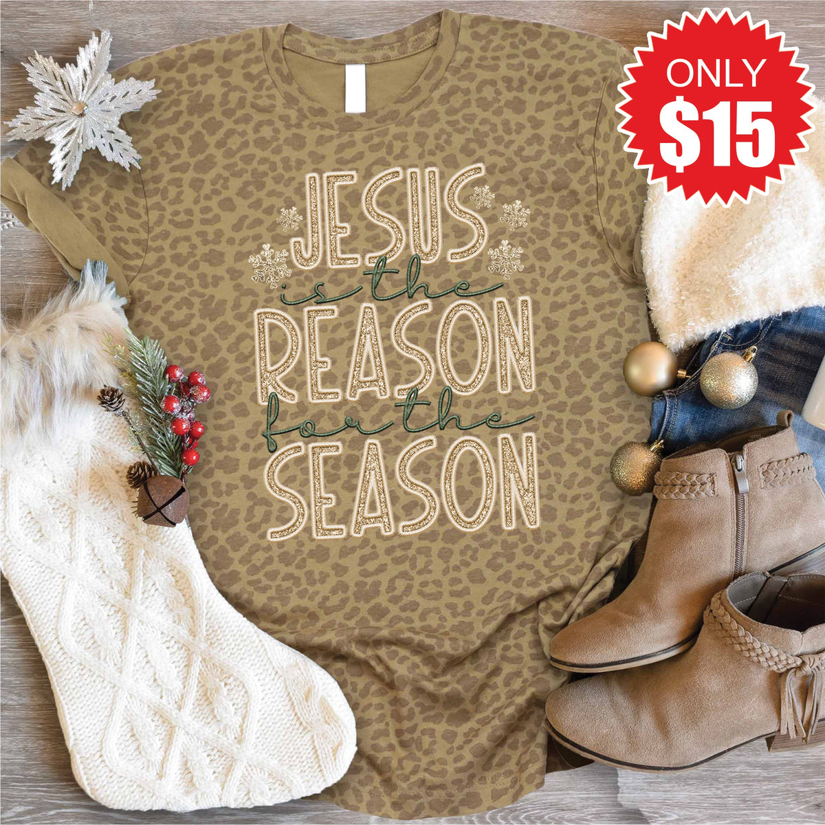 Jesus Is The Reason Tee - Brown Leopard - 15 product image 1