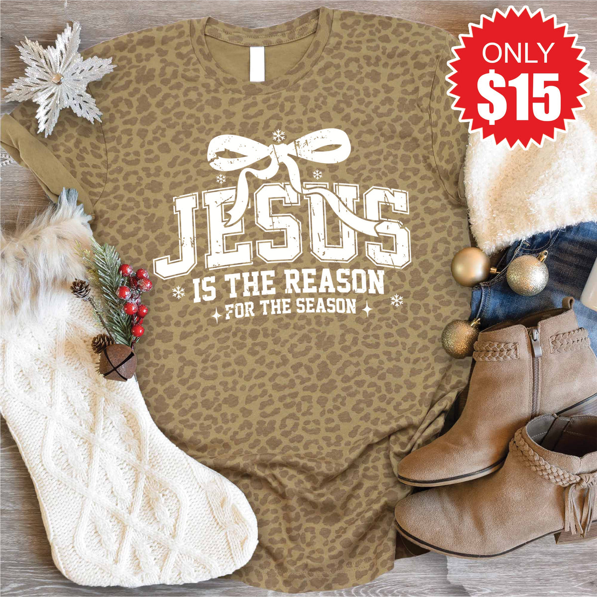 Jesus Is The Reason Tee - Brown Leopard - 15 product image 1