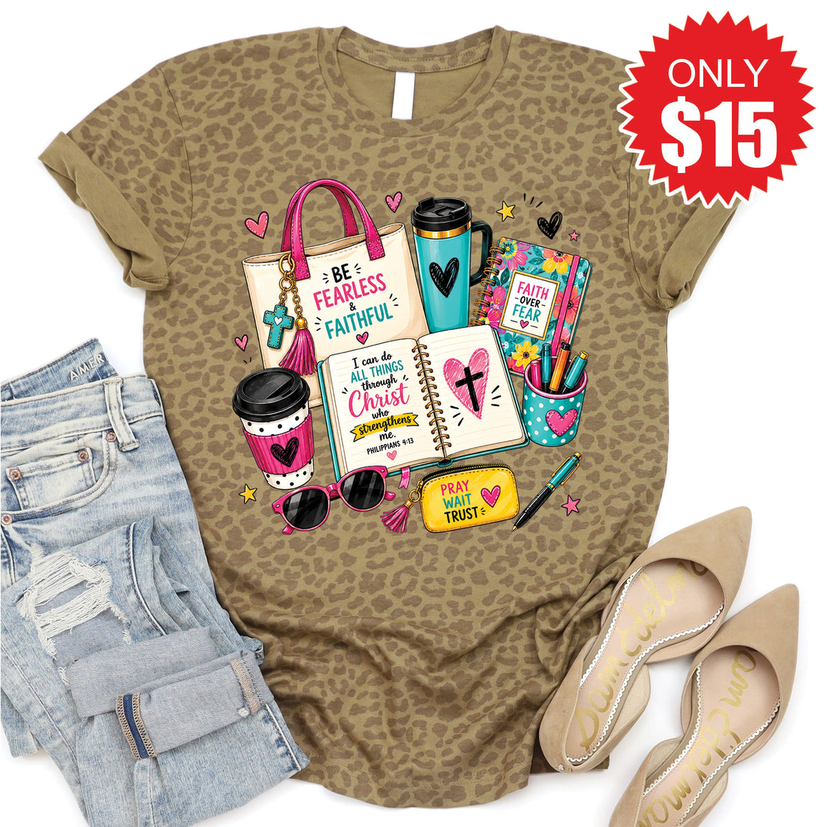 Be Fearless and Faithful Tee - Brown Leopard - 15 product image 1