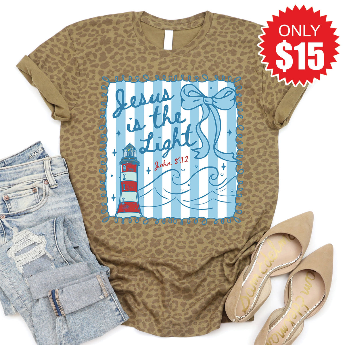 Jesus Is The Light Tee - Brown Leopard - 15 product image 1