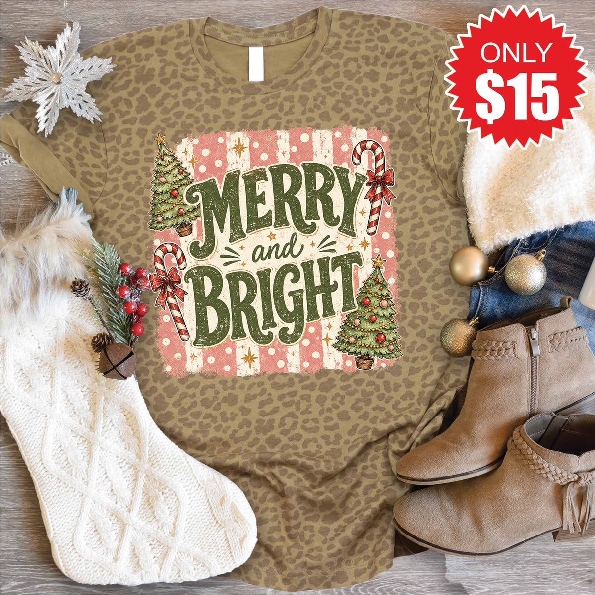 Merry and Bright Tee - Brown Leopard - 15 product image 1