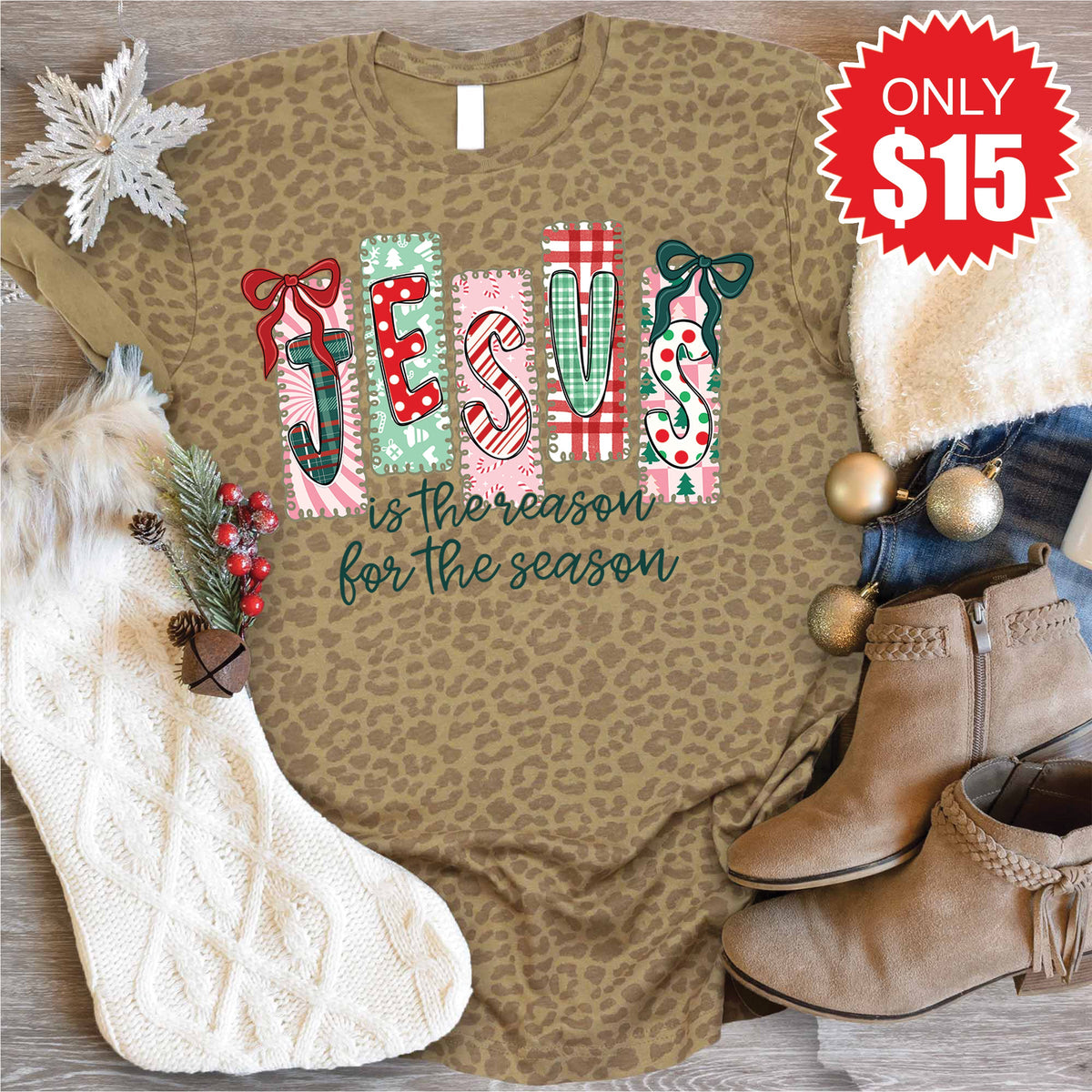 Jesus Is The Reason Tee - Brown Leopard - 15 product image 1