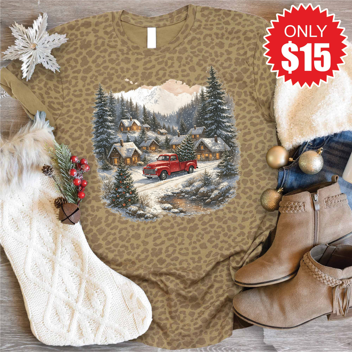 Vintage Christmas Tee - Brown Leopard - 15 product image 1
