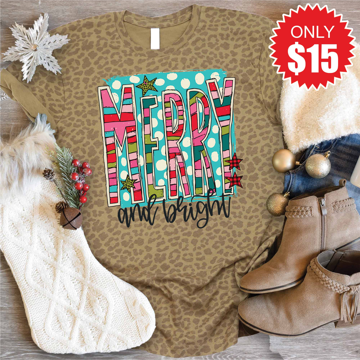 Merry and Bright Tee - Brown Leopard - 15 product image 1