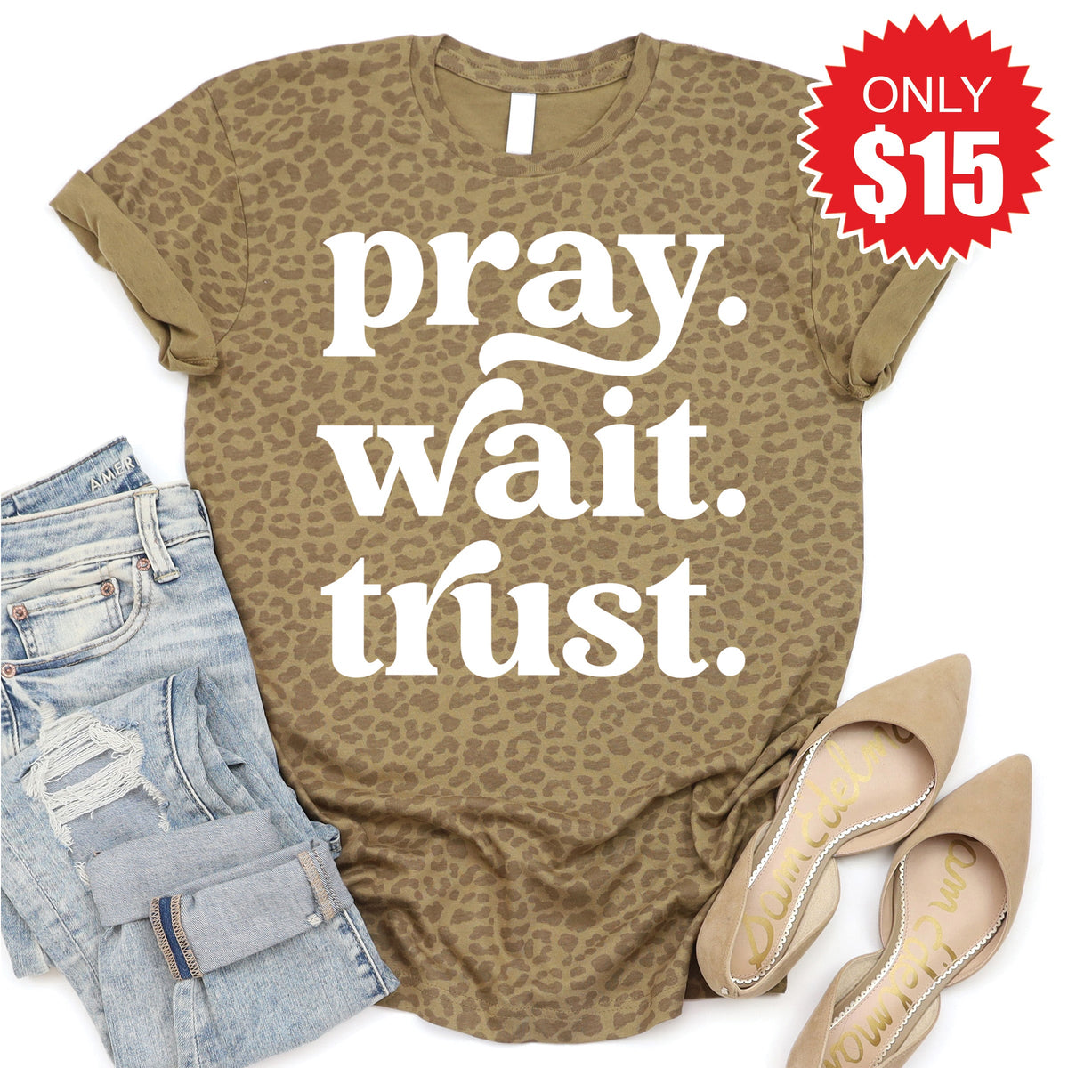 Pray Wait Trust Tee - Brown Leopard - 15 product image 1