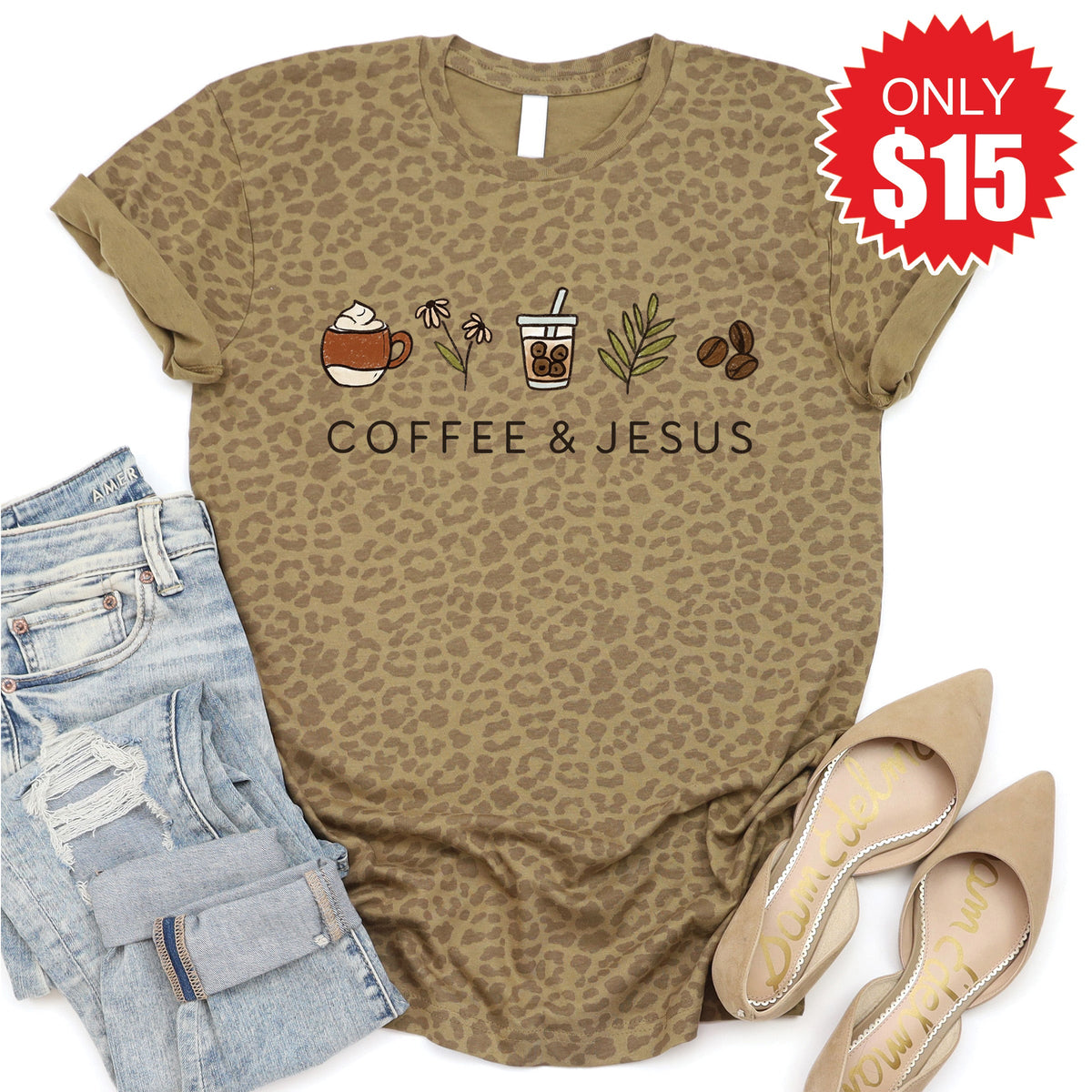 Coffee and Jesus Tee - Brown Leopard - 15 product image 1