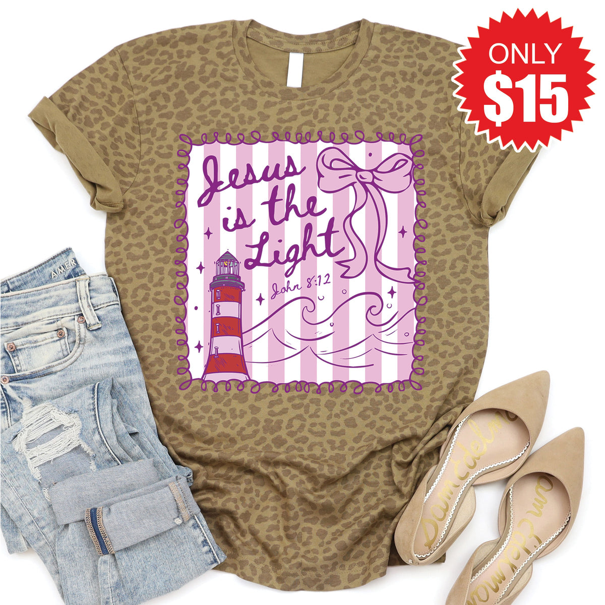 Jesus Is The Light Tee - Brown Leopard - 15 product image 1