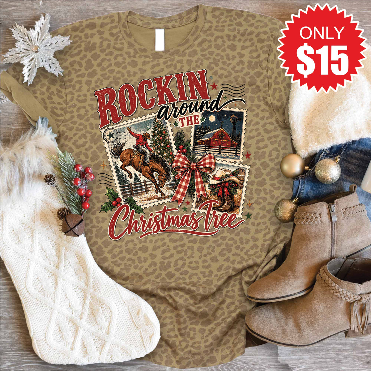 Rockin Around The Christmas Tree Tee - Brown Leopard - 15 product image 1