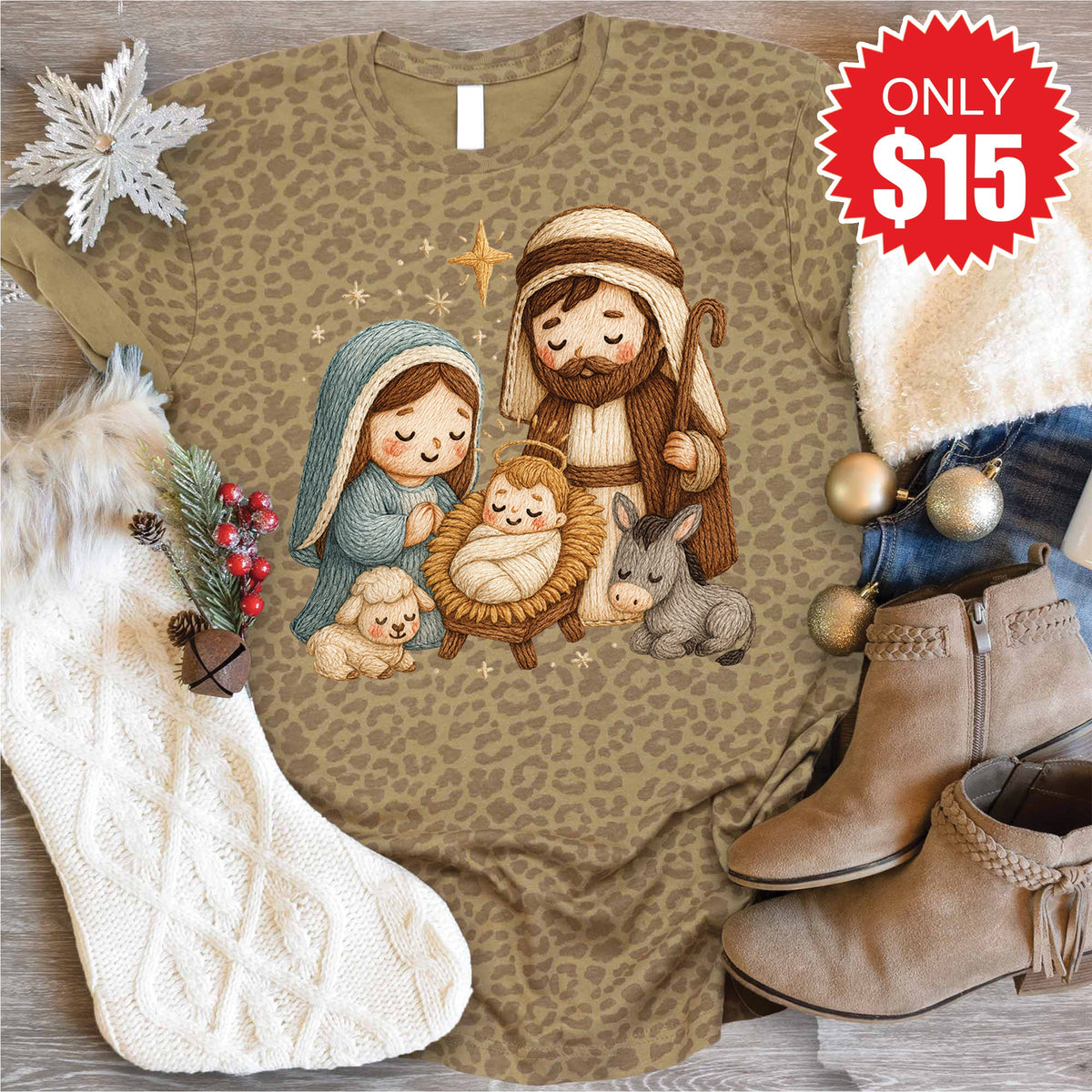 Nativity Tee - Brown Leopard - 15 product image 1