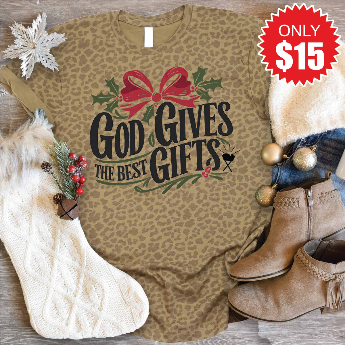God Gives The Best Gifts Tee - Brown Leopard - 15 product image 1