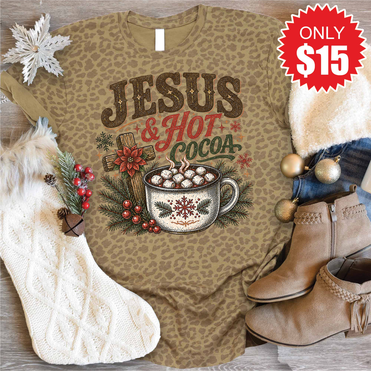 Jesus and Hot Cocoa Tee - Brown Leopard - 15 product image 1
