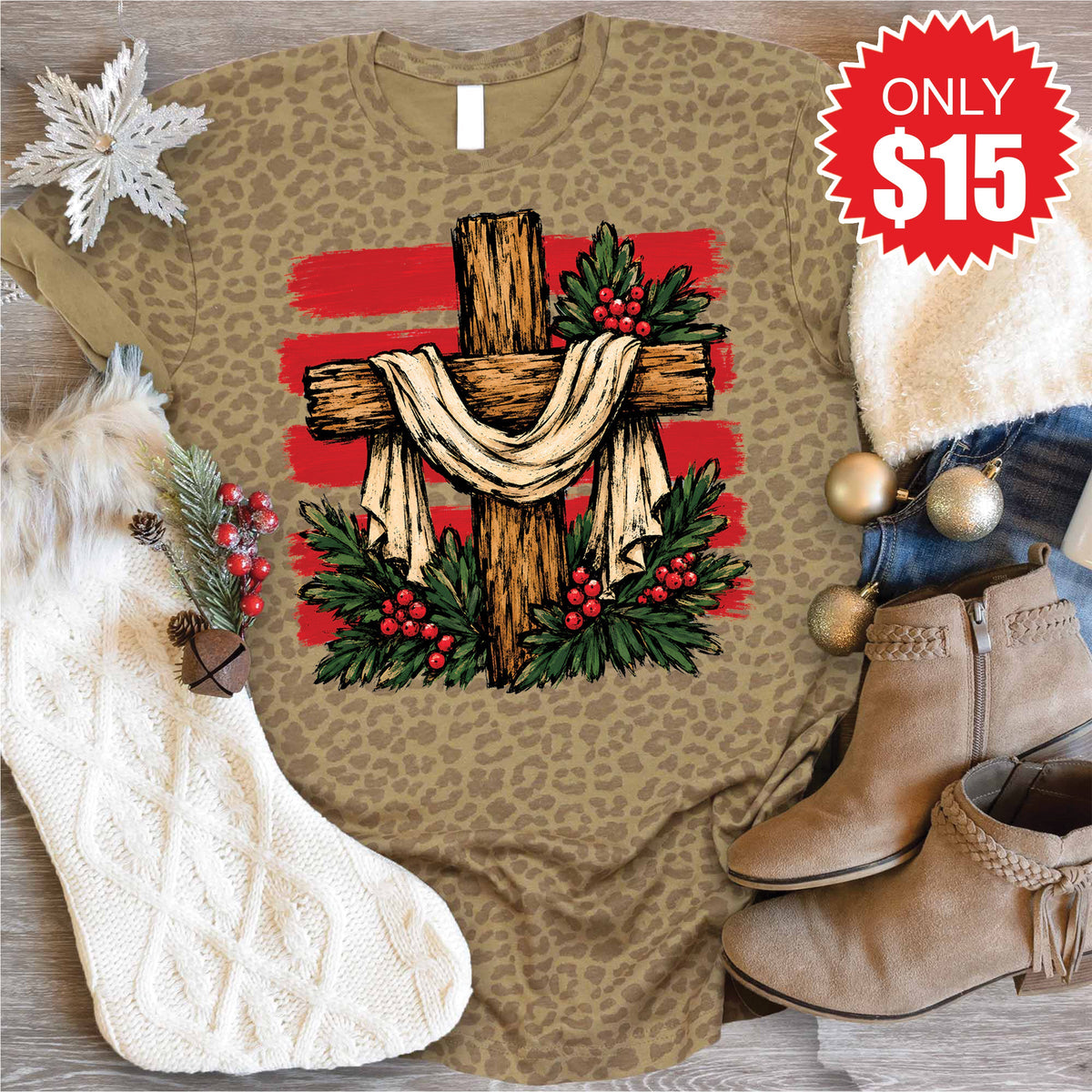 Christmas Cross Tee - Brown Leopard - 15 product image 1
